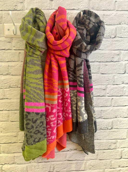 Mara Leopard & Striped Scarf