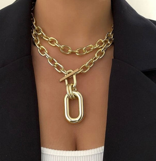 Gold Geometric Double Layer Necklace…..