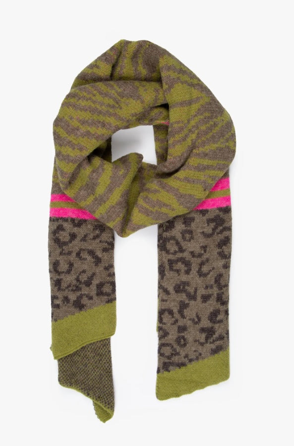 Mara Leopard & Striped Scarf