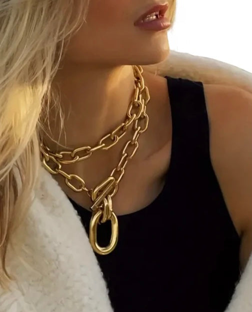 Gold Geometric Double Layer Necklace…..