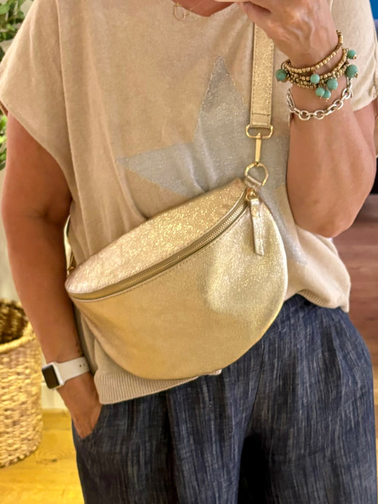 Large Gold Metallic Sling Bag